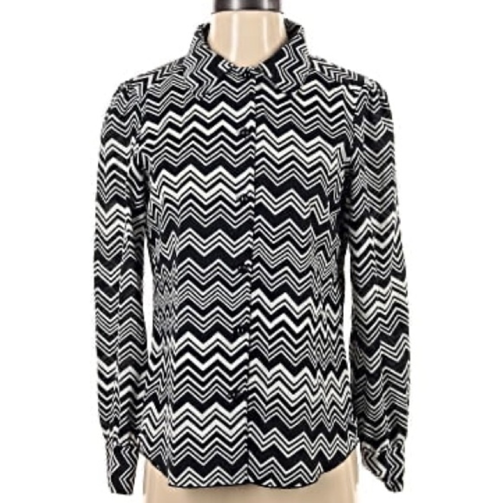 Missoni Black and White Zigzag Button-Up Blouse